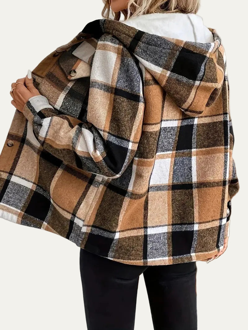 VogeLuxe | Women’s Hooded Sherpa Lined Flannel Shacket