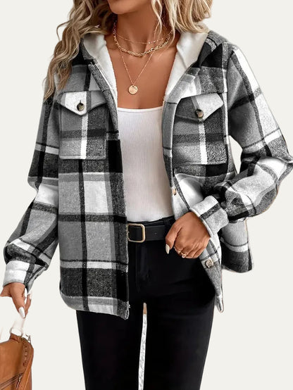 VogeLuxe | Women’s Hooded Sherpa Lined Flannel Shacket