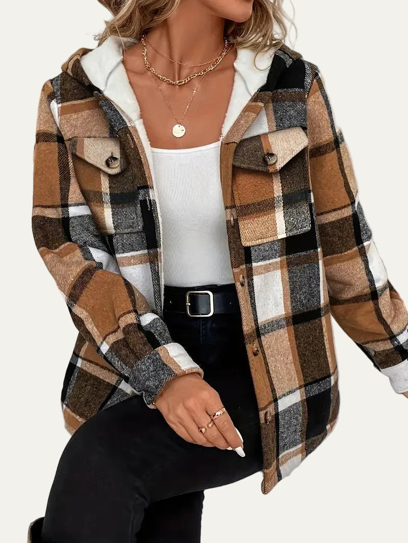 VogeLuxe | Women’s Hooded Sherpa Lined Flannel Shacket
