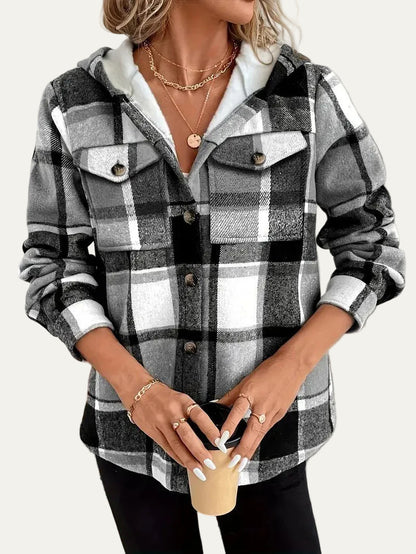 VogeLuxe | Women’s Hooded Sherpa Lined Flannel Shacket