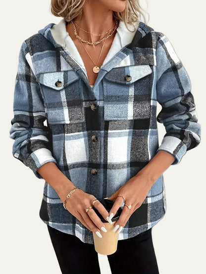 VogeLuxe | Women’s Hooded Sherpa Lined Flannel Shacket