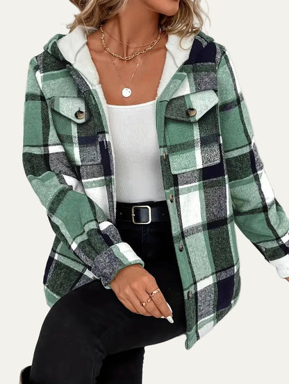 VogeLuxe | Women’s Hooded Sherpa Lined Flannel Shacket