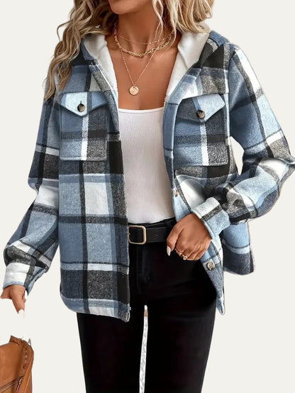 VogeLuxe | Women’s Hooded Sherpa Lined Flannel Shacket