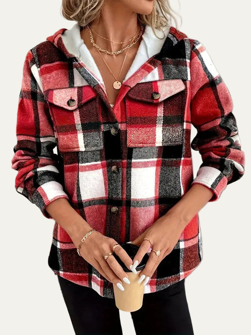 VogeLuxe | Women’s Hooded Sherpa Lined Flannel Shacket