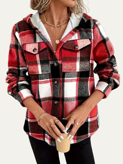 VogeLuxe | Women’s Hooded Sherpa Lined Flannel Shacket