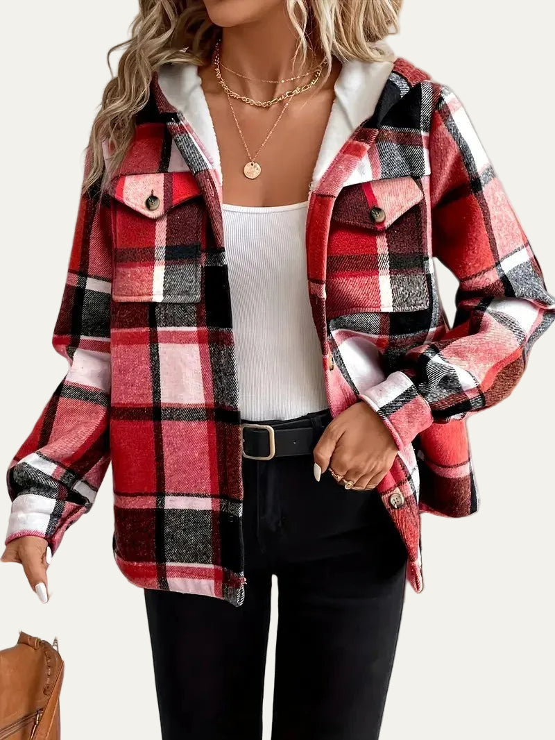VogeLuxe | Women’s Hooded Sherpa Lined Flannel Shacket