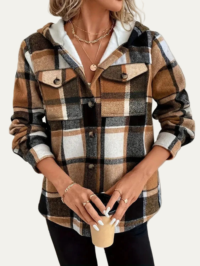 VogeLuxe | Women’s Hooded Sherpa Lined Flannel Shacket