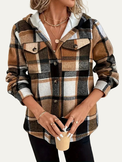 VogeLuxe | Women’s Hooded Sherpa Lined Flannel Shacket