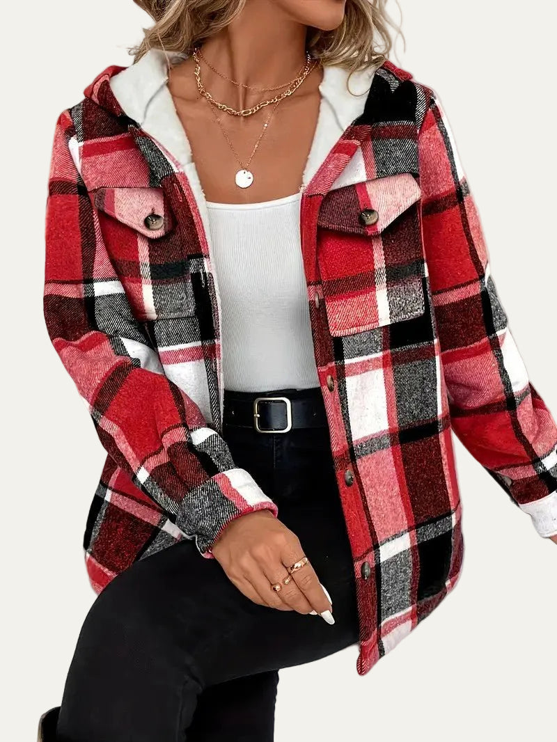 VogeLuxe | Women’s Hooded Sherpa Lined Flannel Shacket