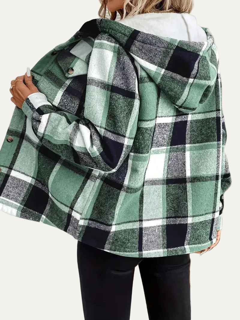 VogeLuxe | Women’s Hooded Sherpa Lined Flannel Shacket
