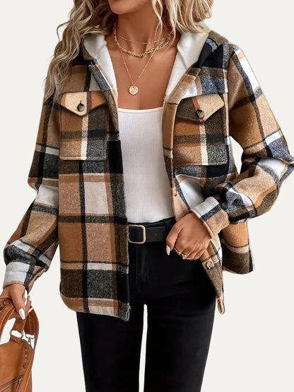 VogeLuxe | Women’s Hooded Sherpa Lined Flannel Shacket
