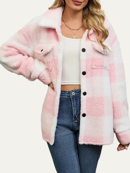 VogeLuxe | Women’s Plaid Sherpa Button Front Shacket