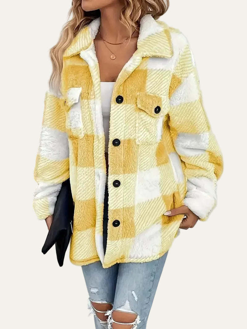 VogeLuxe | Women’s Plaid Sherpa Button Front Shacket