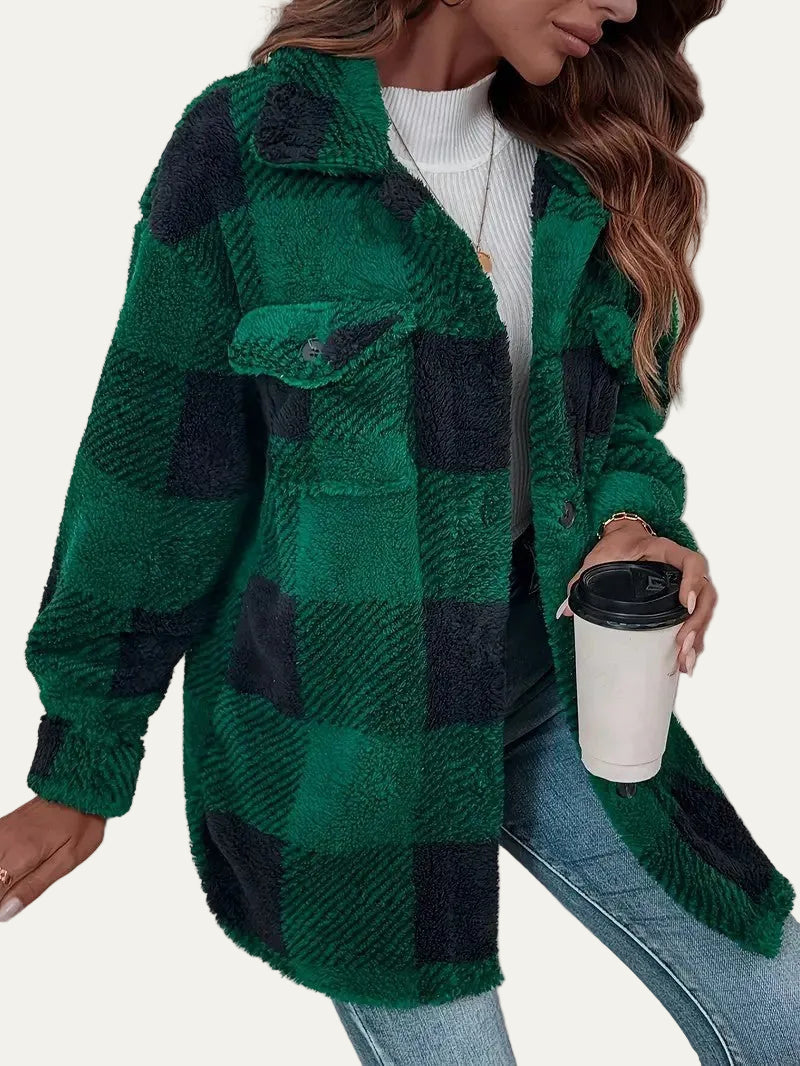 VogeLuxe | Women’s Plaid Sherpa Button Front Shacket