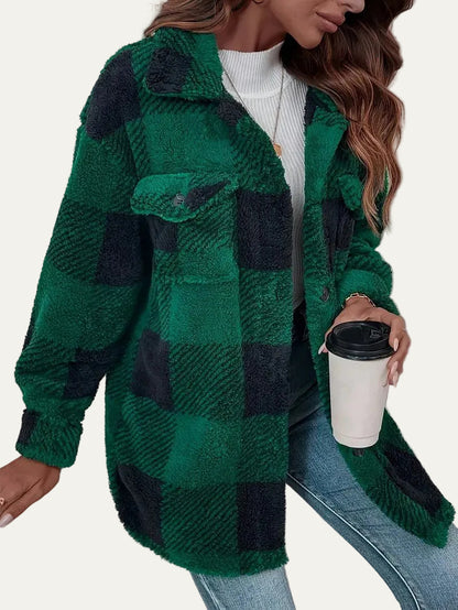 VogeLuxe | Women’s Plaid Sherpa Button Front Shacket