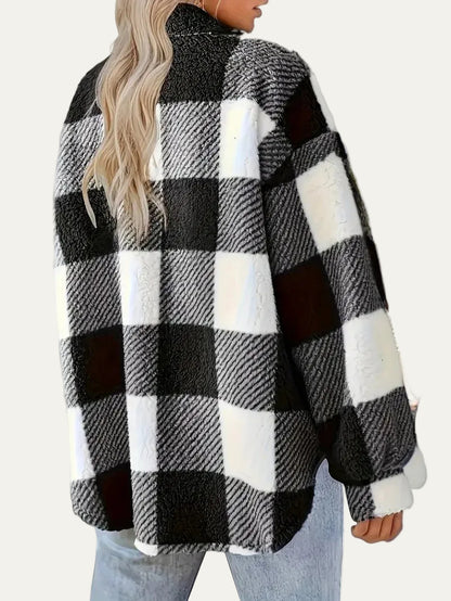 VogeLuxe | Women’s Plaid Sherpa Button Front Shacket