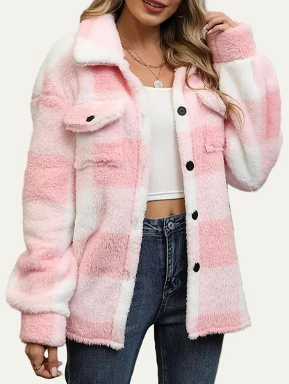 VogeLuxe | Women’s Plaid Sherpa Button Front Shacket