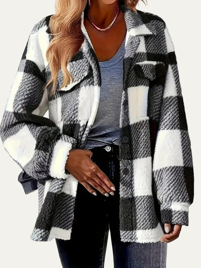 VogeLuxe | Women’s Plaid Sherpa Button Front Shacket
