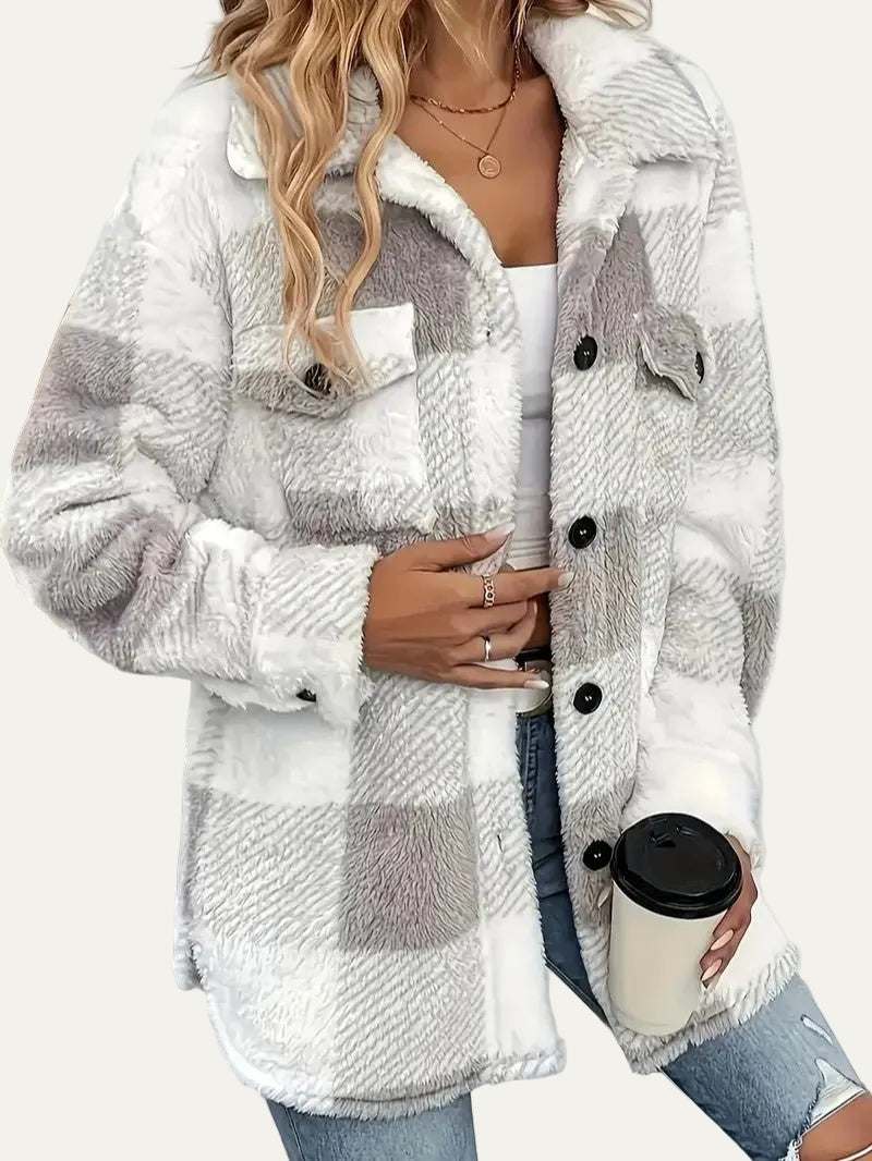 VogeLuxe | Women’s Plaid Sherpa Button Front Shacket