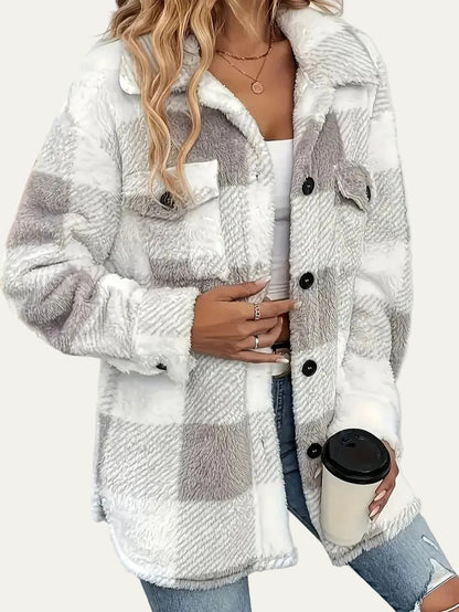 VogeLuxe | Women’s Plaid Sherpa Button Front Shacket