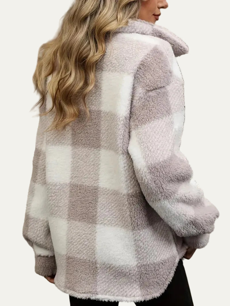 VogeLuxe | Women’s Plaid Sherpa Button Front Shacket