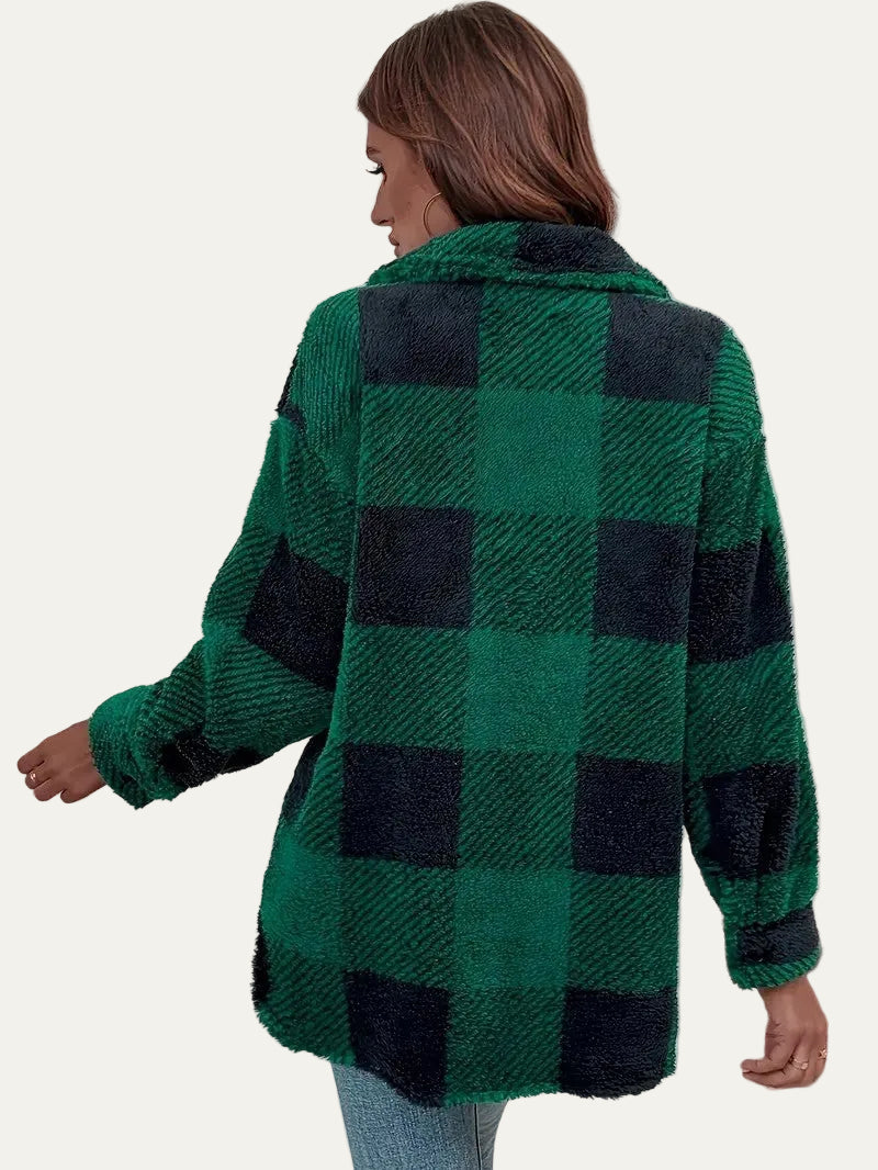 VogeLuxe | Women’s Plaid Sherpa Button Front Shacket