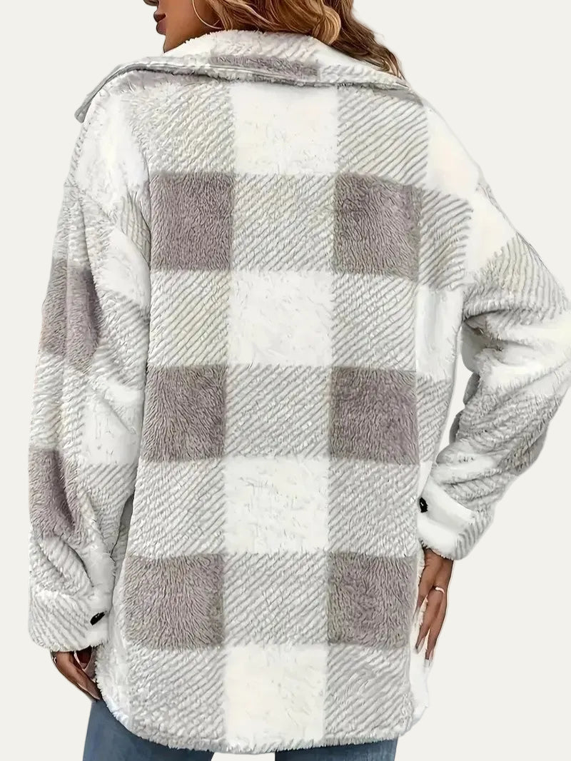 VogeLuxe | Women’s Plaid Sherpa Button Front Shacket