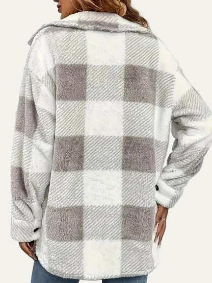 VogeLuxe | Women’s Plaid Sherpa Button Front Shacket