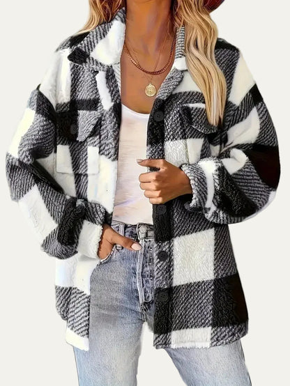 VogeLuxe | Women’s Plaid Sherpa Button Front Shacket