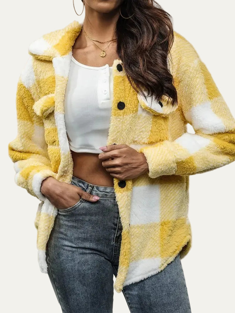VogeLuxe | Women’s Plaid Sherpa Button Front Shacket
