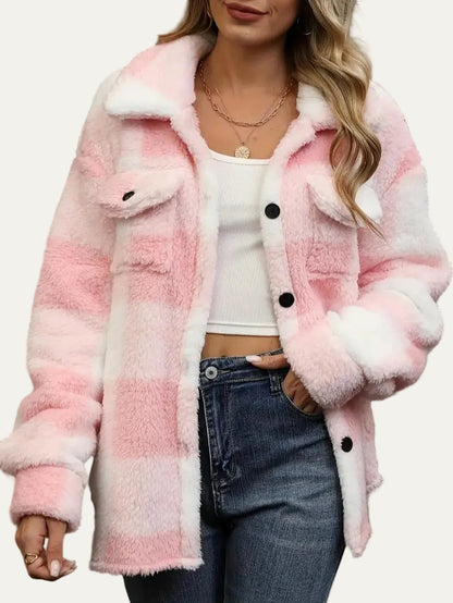 VogeLuxe | Women’s Plaid Sherpa Button Front Shacket