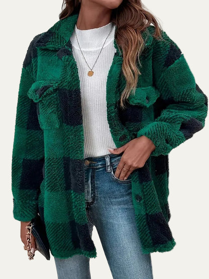 VogeLuxe | Women’s Plaid Sherpa Button Front Shacket