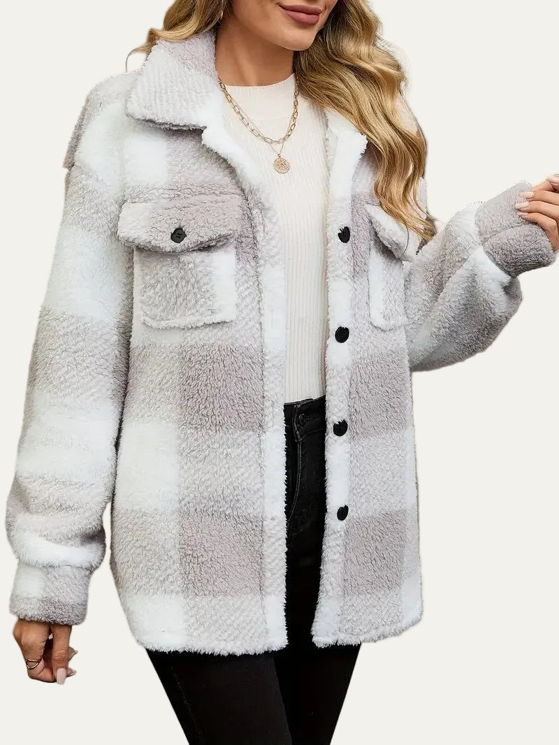 VogeLuxe | Women’s Plaid Sherpa Button Front Shacket