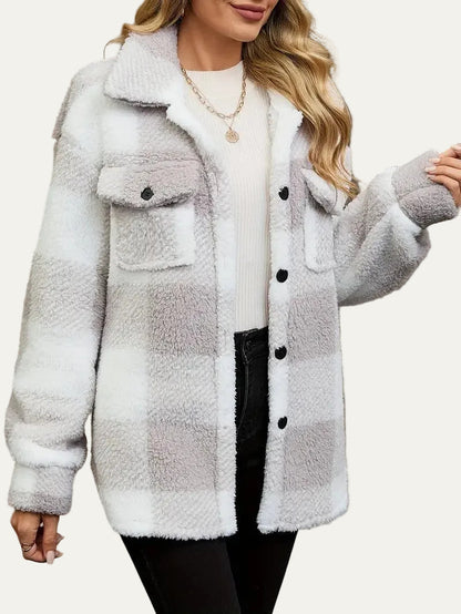 VogeLuxe | Women’s Plaid Sherpa Button Front Shacket