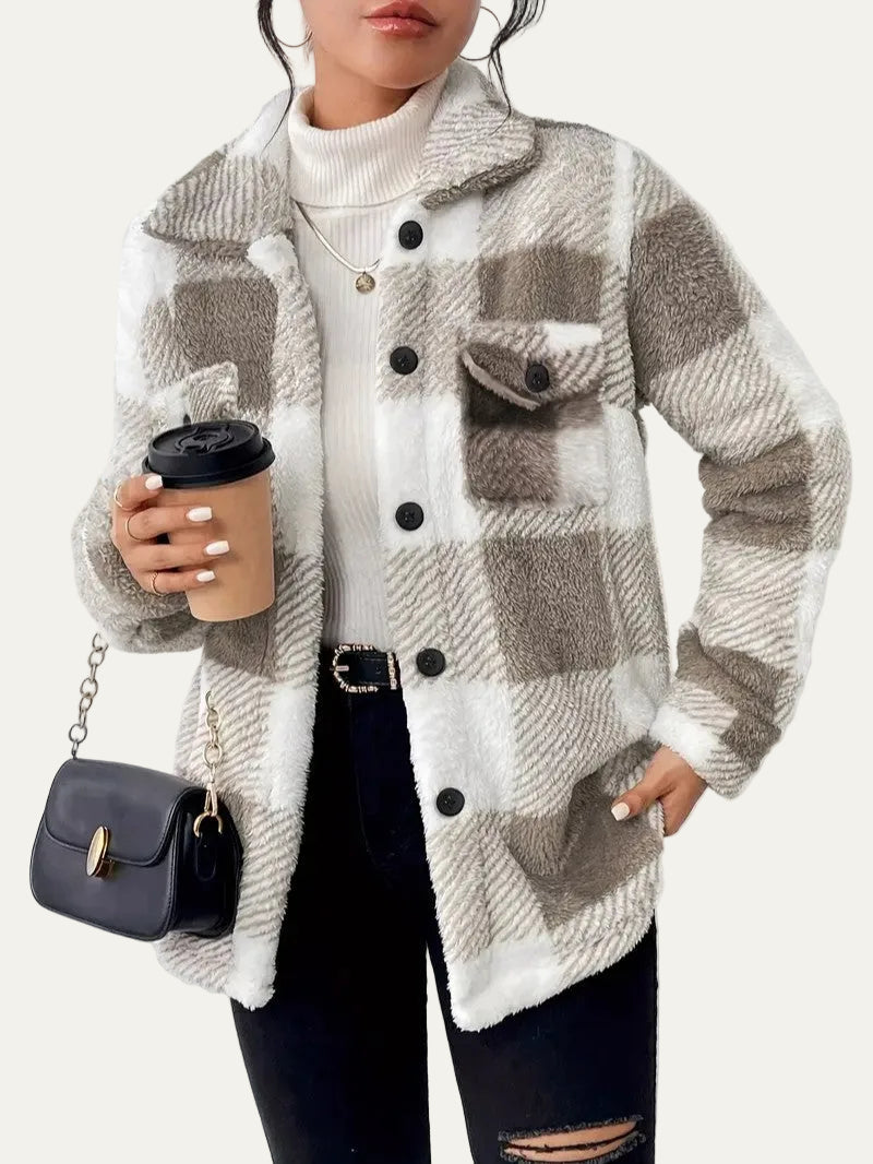 VogeLuxe | Women’s Plaid Sherpa Button Front Shacket