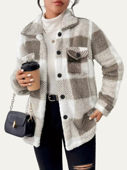 VogeLuxe | Women’s Plaid Sherpa Button Front Shacket