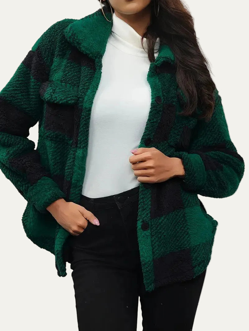VogeLuxe | Women’s Plaid Sherpa Button Front Shacket