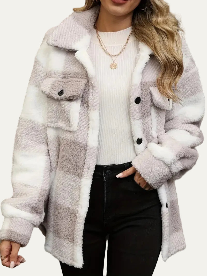 VogeLuxe | Women’s Plaid Sherpa Button Front Shacket