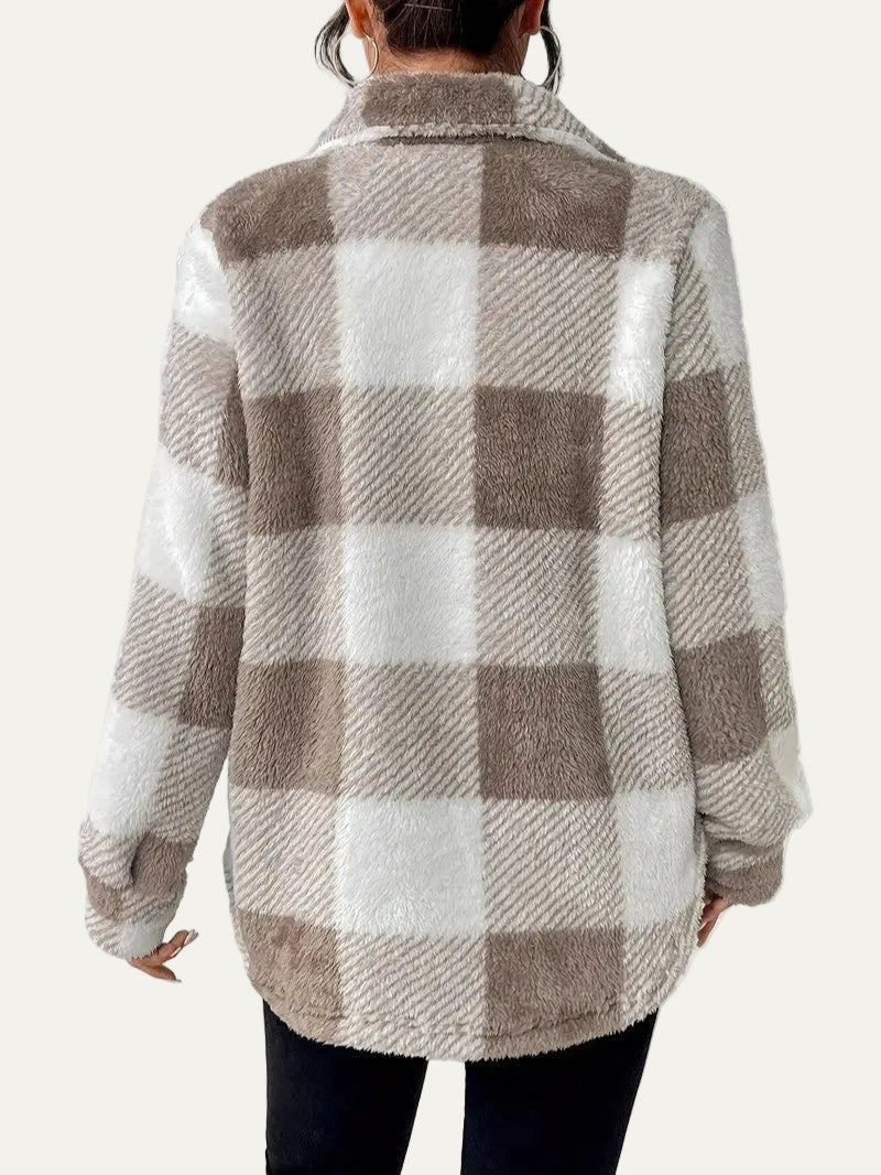 VogeLuxe | Women’s Plaid Sherpa Button Front Shacket