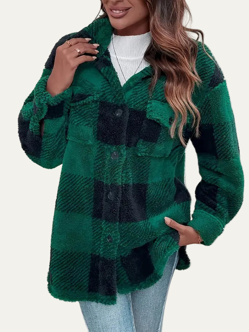 VogeLuxe | Women’s Plaid Sherpa Button Front Shacket
