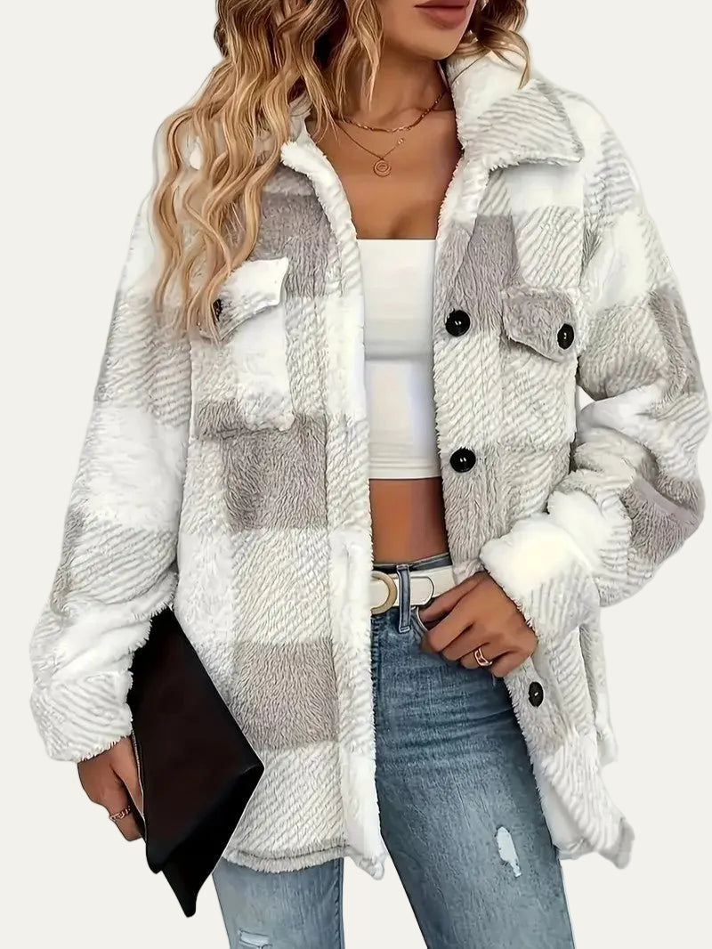 VogeLuxe | Women’s Plaid Sherpa Button Front Shacket