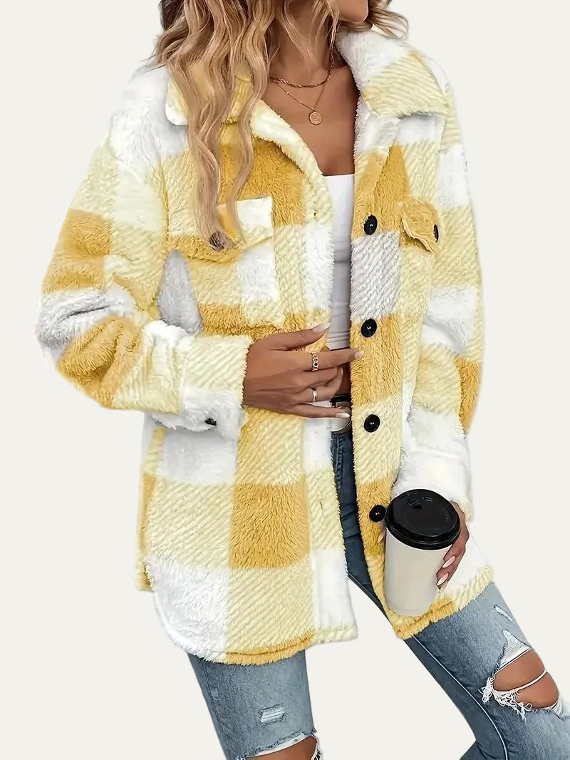 VogeLuxe | Women’s Plaid Sherpa Button Front Shacket