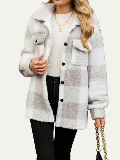 VogeLuxe | Women’s Plaid Sherpa Button Front Shacket