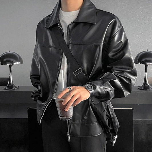 Classic Mens Brown Faux Leather Biker Jacket - VogeLuxe