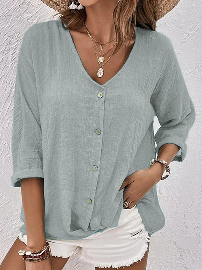 Classic Ladies Linen V Neck Shirt