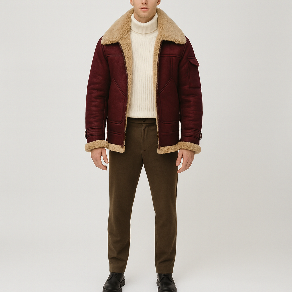 Warm Shearling Leather Men's Winter Coat