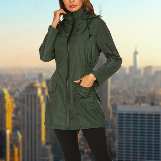 Waterproof Women's Raincoat with Adjustable Waist