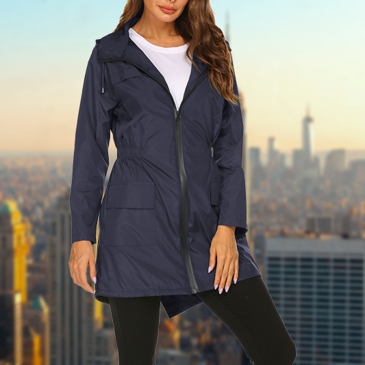 Waterproof Women's Raincoat with Adjustable Waist