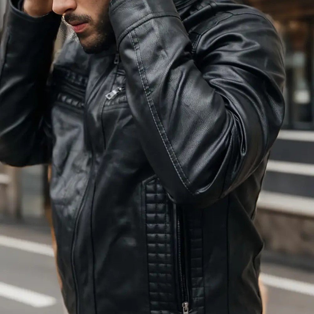 VogeLuxe | Men’s Retro Hooded Faux Leather Bomber Jacket