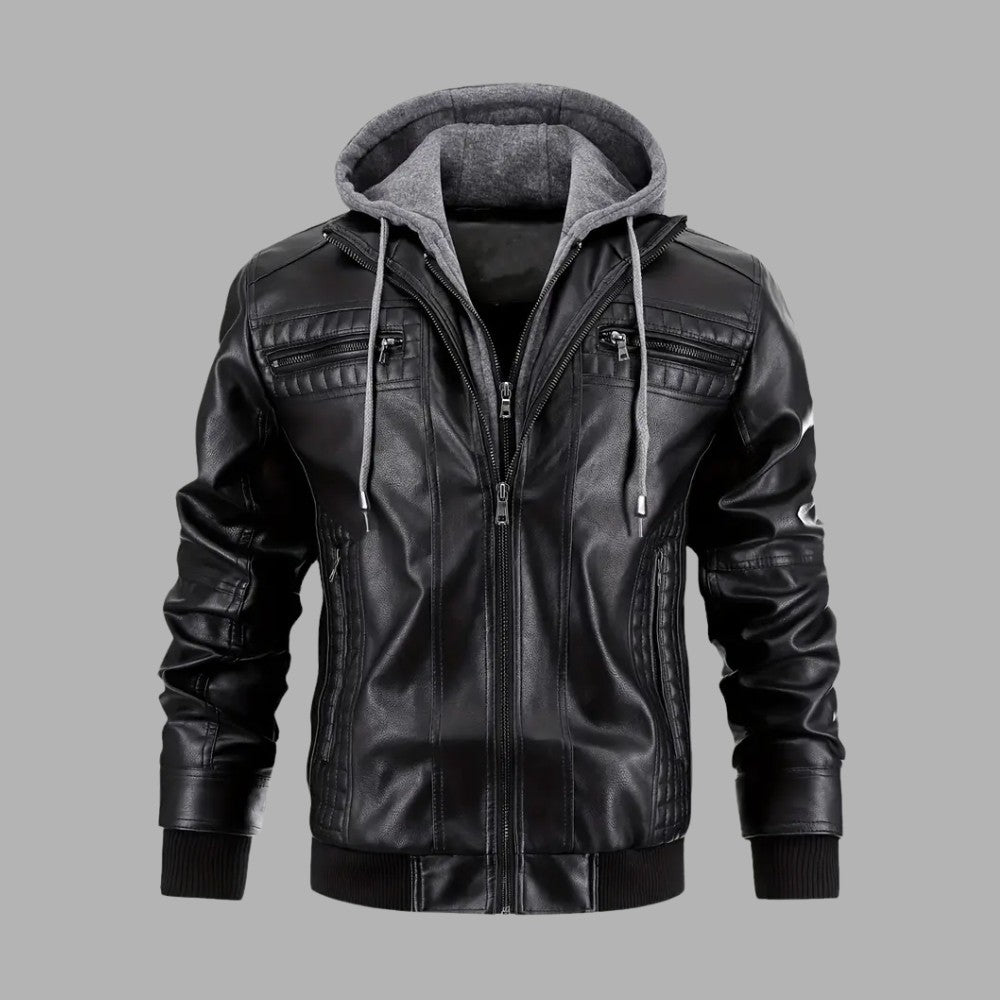 VogeLuxe | Men’s Retro Hooded Faux Leather Bomber Jacket
